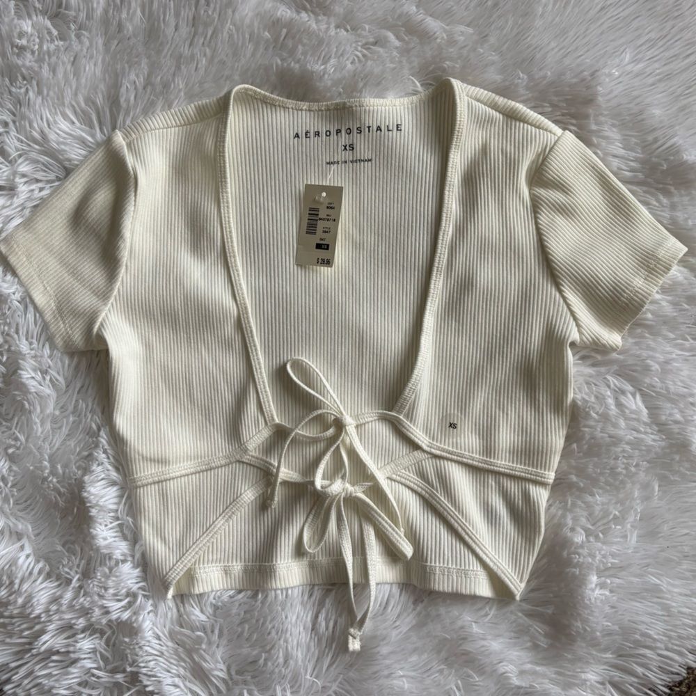 Aeropostale Top Cream New Double Tie Front Womens Size XS